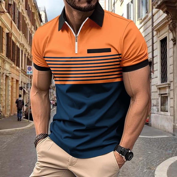 SGFCWSX Mens Short Sleeve Polo Shirts Half-Zip Collar Comfortable Casual Golf Shirts for Men Orange Size S