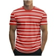 thumbnail image 1 of SGFCWSX Mens Short Sleeve T-Shirts, Striped Casual Crewneck Summer Everyday Wear Tee for Men Red Size 3XL, 1 of 3