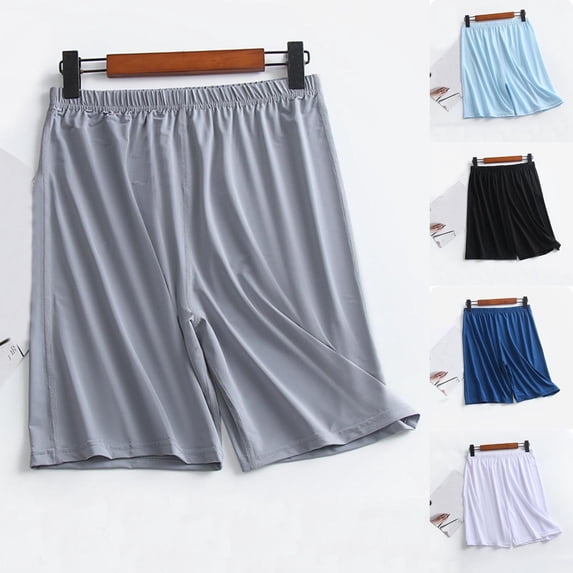 SGFCWSX Mens Sleep Shorts,Solid Color Casual Athletic Lounge Loose Pajama Shorts Summer Homewear Black Size 4XL