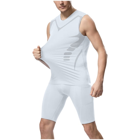 SGFCWSX Mens Sleeveless Compression Tank Top Quick Dry Athletic Base Layer Workout Running Training Shirt White Size 2XL