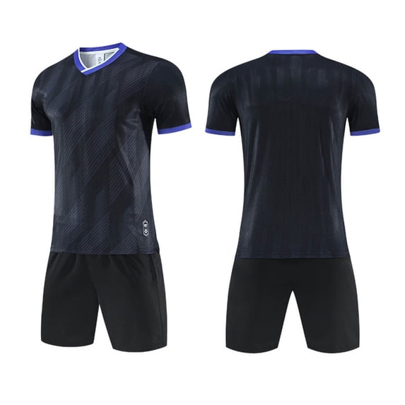 SGFCWSX Mens Soccer Outfit 2 Piece V Neck Quick Dry Breathable Short Sleeve Shirt and Shorts Football Training Athletic Set Black Size M
