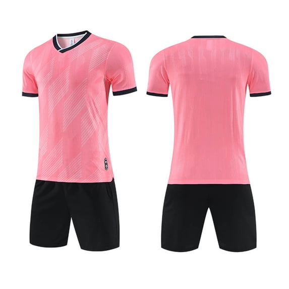 SGFCWSX Mens Soccer Outfit 2 Piece V Neck Quick Dry Breathable Short Sleeve Shirt and Shorts Football Training Athletic Set Pink Size S