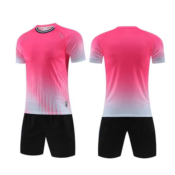 SGFCWSX Mens Soccer Set 2 Piece Gradient Quick Dry Short Sleeve Shirt and Shorts Football Training Uniform Outfit Hot Pink Size XL