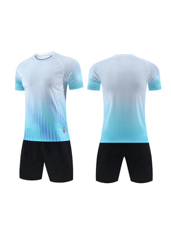 Mens Soccer Set 2 Piece Gradient Quick Dry Short Sleeve Shirt and Shorts Football Training Uniform Outfit White Size S