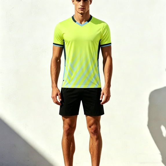 SGFCWSX Mens Soccer Set 2 Piece Striped V Neck Quick Dry Short Sleeve Shirt and Shorts Football Training Athletic Outfit Green Size 3XL