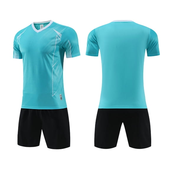 SGFCWSX Mens Soccer Set 2 Piece V Neck Quick Dry Short Sleeve Shirt and Shorts Football Training Uniform Outfit Sky Blue Size XL