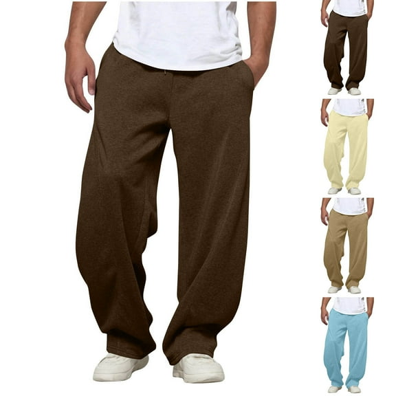 SGFCWSX Mens Sweatpants, Loose Solid Color Drawstring Pockets Elastic Waist Causal Pants Brown M