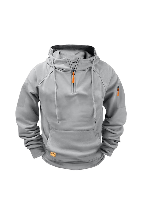 Mens Sweatshirt Fleece Hoodie Men Regular Drawstring Soft Solid Color Quarter Zip Pullover Gray Size M