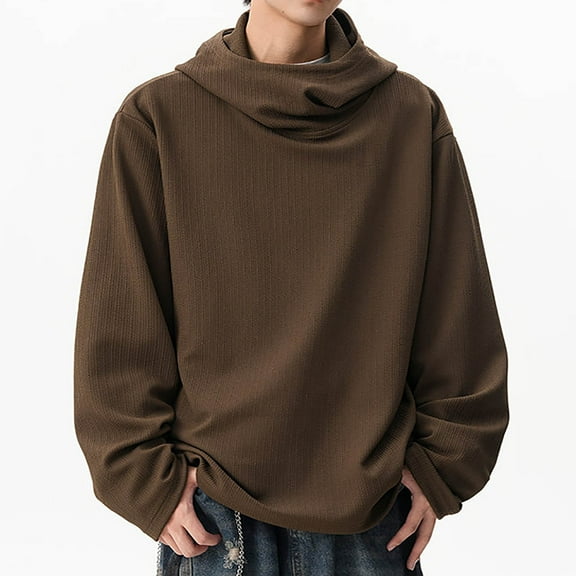 SGFCWSX Mens Sweatshirt Mens Fleece Hoodie Casual Warm Turtleneck Outdoor Relaxed Pullover Brown Size M