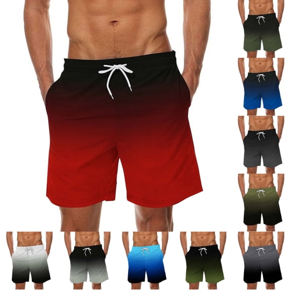 SGFCWSX Mens Swim Trunks Lightweight Quick Dry Gradient Casual Summer Beach Shorts Red Size 2XL