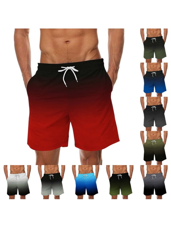 Mens Swim Trunks Lightweight Quick Dry Gradient Casual Summer Beach Shorts Red Size 2XL