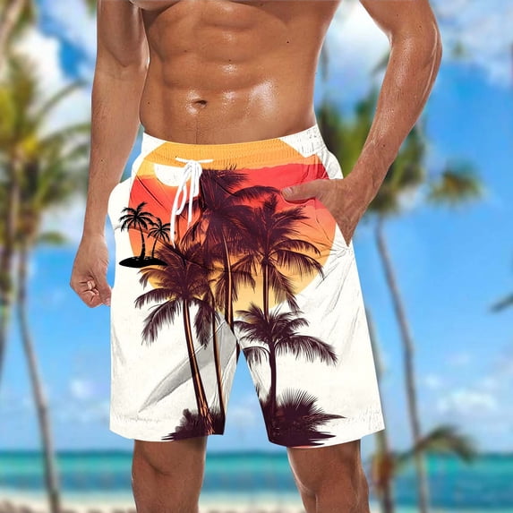 SGFCWSX Mens Swim Trunks Quick Dry Lightweight Hawaiian Print Vibrant Casual Summer Beach Shorts Brown Size 3XL