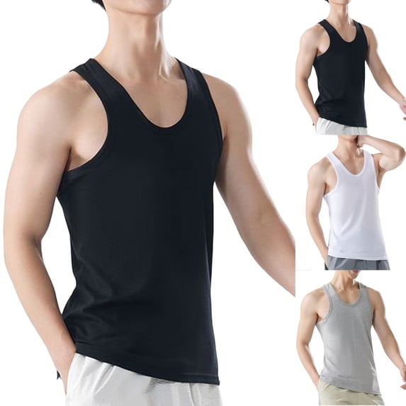 SGFCWSX Mens Tank Tops Cotton Solid Color Sleeveless Shirts Base Layer Slim Fit Tops for Everyday Workout Wear Black Size L