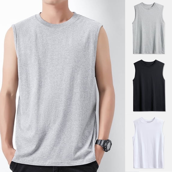 SGFCWSX Mens Tank Tops Cotton Solid Color Sleeveless Shirts Casual Loose Fit Tops for Everyday Wear Gray Size M
