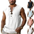 thumbnail image 1 of SGFCWSX Mens Tank Tops Linen Sleeveless Shirts Casual Summer Lightweight Breathable Daily Wear Muscle Tees White Size M, 1 of 6