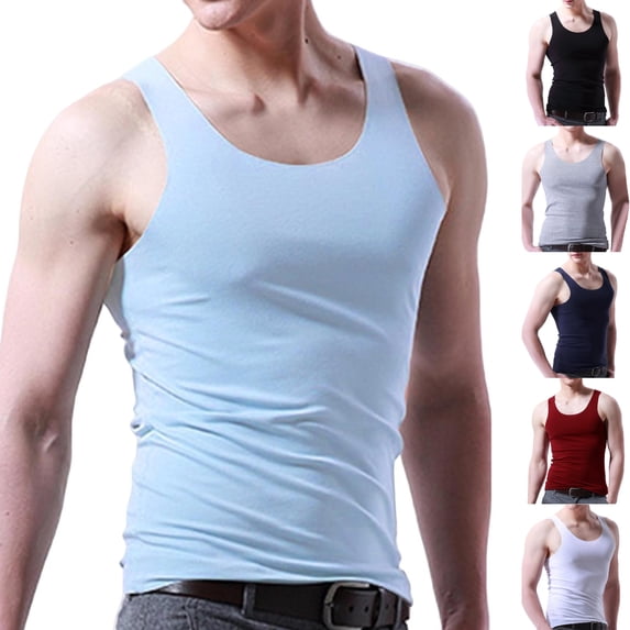 SGFCWSX Mens Tank Tops Seamless Slim Fit Ice Silk Sleeveless Shirts Quick Dry Breathable Tops for Workout Gym Everyday Wear Blue Size L