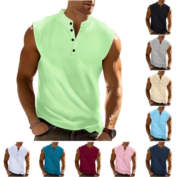 SGFCWSX Mens Tank Tops Sleeveless Henley Shirts for Men Casual Muscle Tee Summer Workout Golf Tank Top Green Size S