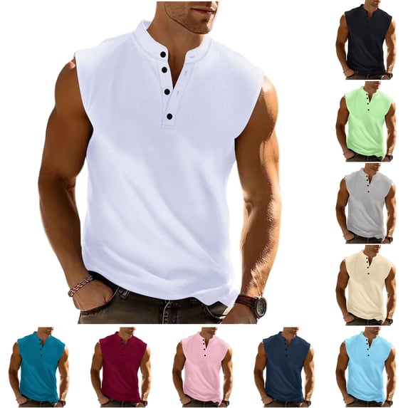 SGFCWSX Mens Tank Tops Sleeveless Henley Shirts for Men Casual Muscle Tee Summer Workout Golf Tank Top White Size L