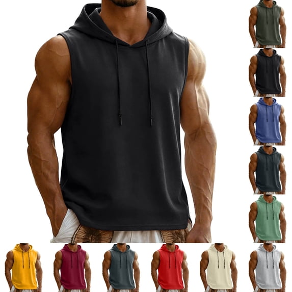 SGFCWSX Mens Tank Tops Sleeveless Shirts for Men Hooded Breathable Casual Daily Wear Summer Streetwear Muscle Tank Top Black Size L