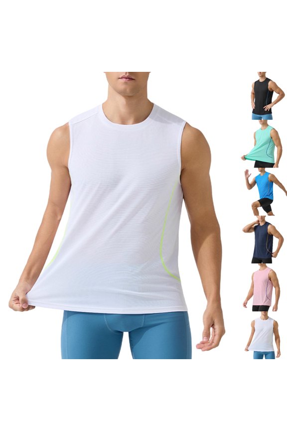 Mens Tank Tops Sleeveless Shirts for Men Quick Dry Gym Workout Summer Athletic Muscle Tank Top White Size S