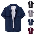 thumbnail image 1 of SGFCWSX Mens Textured Shirt Short Sleeve Button Down, Double Pocket Lightweight Breathable Summer Casual Work Wear Blue Size XL, 1 of 3