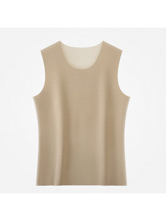 Mens Thermal Tank Top – Crew Neck, Slim Fit, Lightweight Base Layer for Fall/Winter Beige Size 3XL