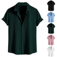 thumbnail image 1 of SGFCWSX Mens Waffle Knit Shirt Short Sleeve Button Down Casual Solid Color Camp Collar Top Green Size 2XL, 1 of 5