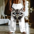 thumbnail image 1 of SGFCWSX Mens Wide Leg Pants Cat Print Drawstring Elastic Waist Loose Fit Casual Streetwear Party Trousers White Size 4XL, 1 of 5