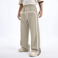 thumbnail image 1 of SGFCWSX Mens Wide Leg Pants Drawstring Elastic Waist Striped Loose Fit Casual Streetwear Trousers Beige Size XL, 1 of 7