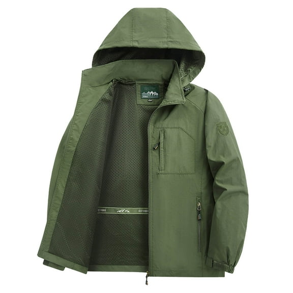 SGFCWSX Mens Windbreaker Jacket Men Waterproof Hooded Hiking Casual Outdoor Coat Army Green Size M