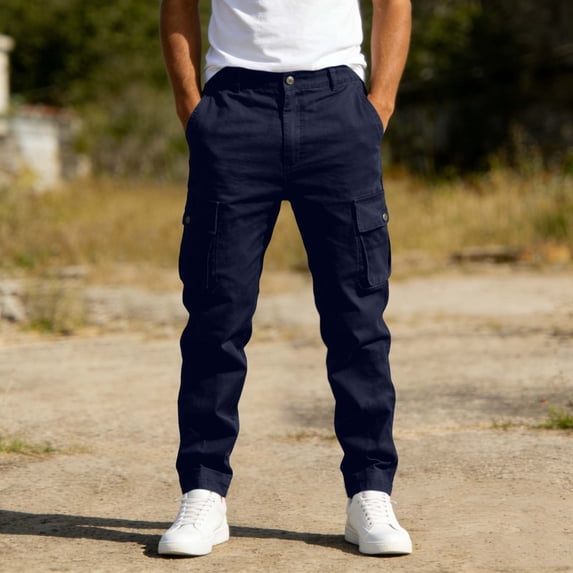 SGFCWSX Mens Work Cargo Pants Slim Tapered Fit Multi Pockets Durable Casual Outdoor Daily Wear Trousers Blue Size XL