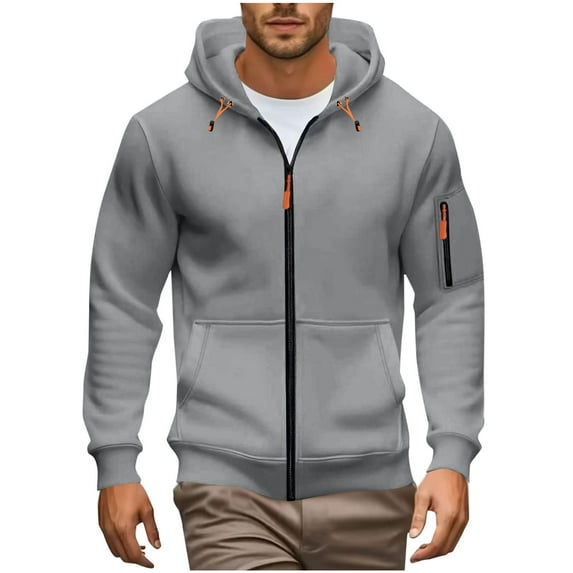 SGFCWSX Mens Zip Up Hoodie Jacket Lightweight Hoodies with Pockets Men Work Hooded Sweatshirt Gray Size L