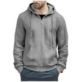 thumbnail image 1 of SGFCWSX Mens Zip up Hoodie Men Hooded Drawstring Cable Knit Casual with Pockets Fleece Jacket Gray Size S, 1 of 3