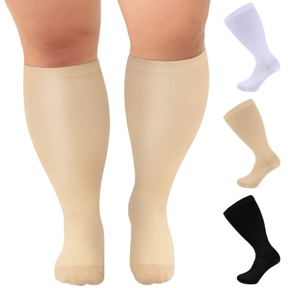 SGFCWSX Oversized Athletic Compression Socks,Moisture-Wicking Nurse High Running Fitness Athletic Socks Beige 2XL