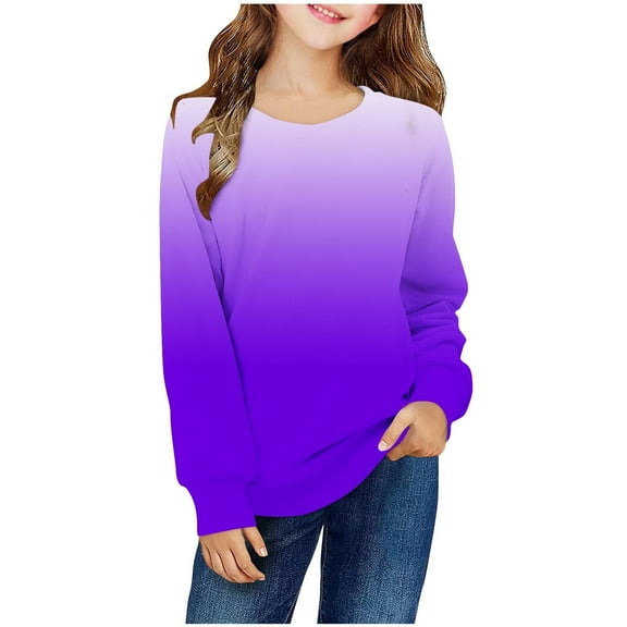 SGFCWSX Oversized Sweatshirt for Girls Crew Neck Fall Pullover Top Kids Gradient Long Sleeve Sweatshirts Purple Size 1 Years
