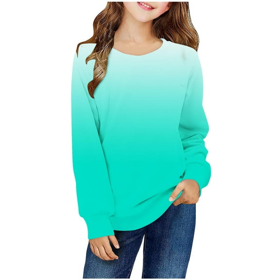 SGFCWSX Oversized Sweatshirt for Girls Crew Neck Fall Pullover Top Kids Long Sleeve Gradient Sweatshirts Green Size 5 Years
