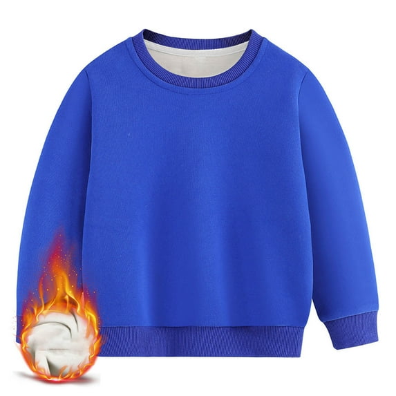 SGFCWSX Oversized Sweatshirt for Girls Crew Neck Fleece Lined Pullover Top Kids Solid Color Sweatshirts Blue Size 7-8Years