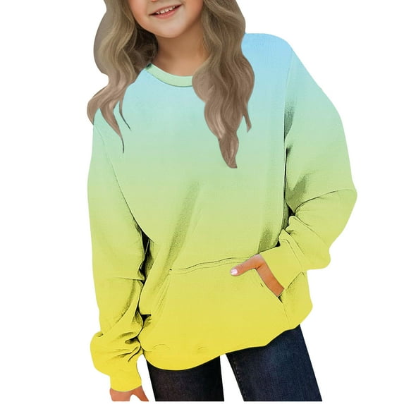 SGFCWSX Oversized Sweatshirt for Girls Crew Neck with Pockets Pullover Top Kids Gradient Soft Sweatshirts Green Size 4-5 Years