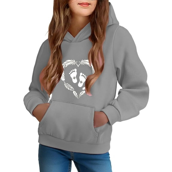 SGFCWSX Oversized Sweatshirt for Girls Hooded Sweatshirts Kids Graphic Fall Top Gray Size 4 Years