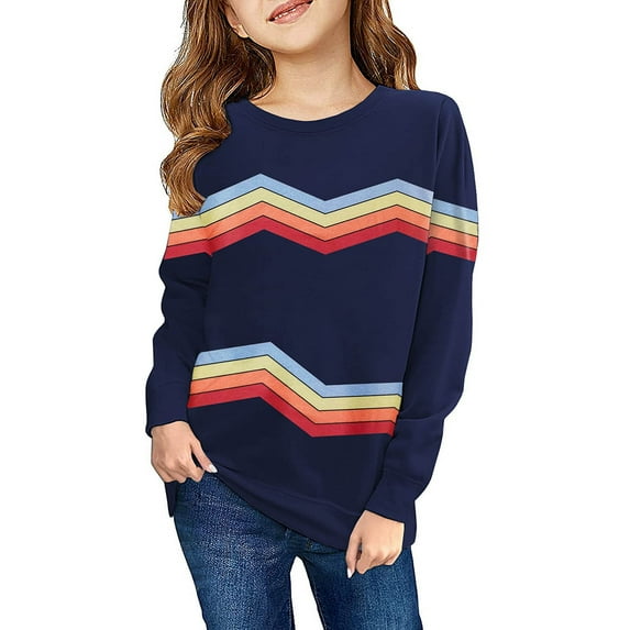 SGFCWSX Oversized Sweatshirt for Girls Striped Fleece Pullover Top Toddler Crew Neck Sweatshirts Blue Size 3 Years