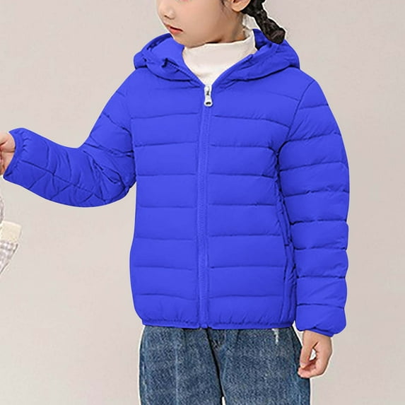 SGFCWSX Padded Coat Toddler Girls Hooded Puffer Jacket Warm Casual Jackets Blue Size 7-8T