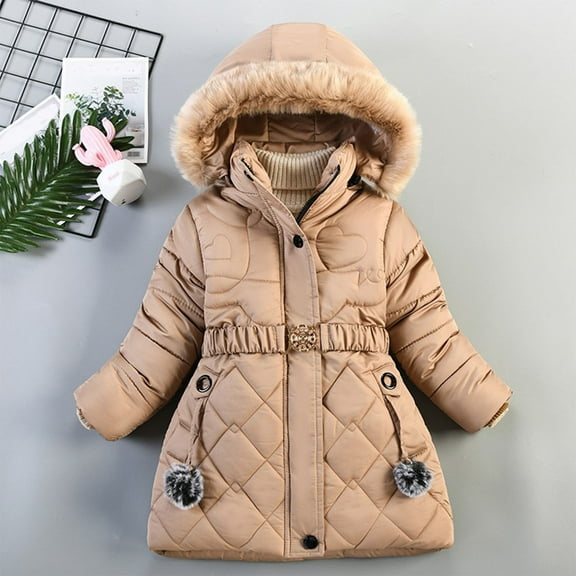 SGFCWSX Padded Jacket Toddler Girls Hooded Puffer Coat Casual with Pockets Jackets Coffee Size 3-4T
