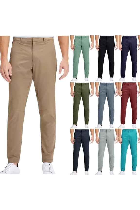 Pants for Men Big & Tall, Hidden Buttons Lightweight Solid Business Casual Pants Khaki L
