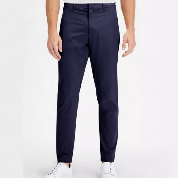 SGFCWSX Pants for Men Big & Tall, Lightweight Solid Hidden Buttons Business Casual Pants Dark Blue XL