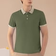 thumbnail image 1 of SGFCWSX Polo Shirts for Men Short Sleeve Business Contrast Collar Ribbed Casual Golf Shirts Army Green Size 2XL, 1 of 5