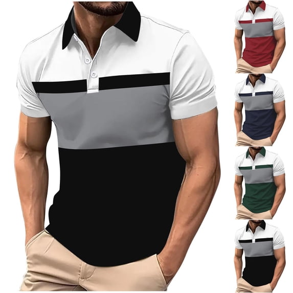 SGFCWSX Polo Shirts for Men Short Sleeve Color Block Quick-Dry Slim Fit Casual Golf Shirts Black Size 2XL