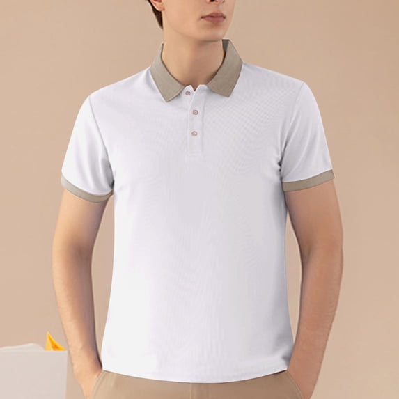 SGFCWSX Polo Shirts for Men Short Sleeve Contrast Collar Ribbed Business Casual Golf Shirts White Size XL