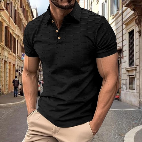 SGFCWSX Polo Shirts for Men Short Sleeve Slim Fit Business Casual Golf Shirts Black Size M