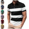 thumbnail image 1 of SGFCWSX Polo Shirts for Men Short Sleeve Slim Fit Daily Striped Casual Golf Shirts Black Size 3XL, 1 of 5
