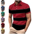 thumbnail image 1 of SGFCWSX Polo Shirts for Men Short Sleeve Striped Daily Slim Fit Casual Golf Shirts Red Size L, 1 of 5